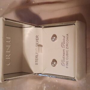 AUTHENTIC CRISLU Platinum WEDDING Sterling Silver Stud Earrings in Elegant Box